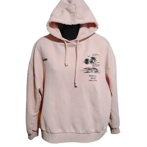 Pull&Bear | Pastel Pink Hoodie with PalmTree Streetwear Malibu Vibes | Size SM